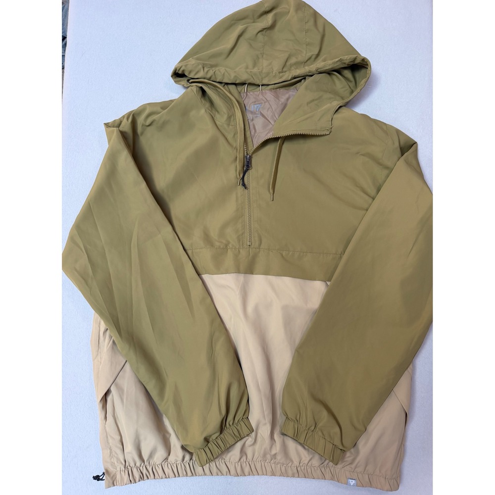 LIV Outdoor Mens Two Tone Quarter Zip Windbreaker Jacket Tan Green Large